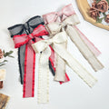 Women Girls Elegant Hair Clip Accessories Wholesale Fabric Barrettes with Long Tail Black White Plaid Ribbon Tassel Hair Bows