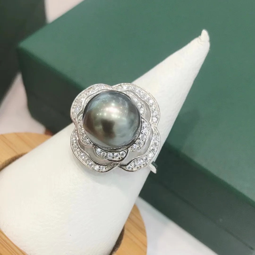 R682 10-11mm Natural Freshwater Pearl Ring Accessory 925 Sterling Silver Adjustable Size Engagement Jewelry Ring for Women