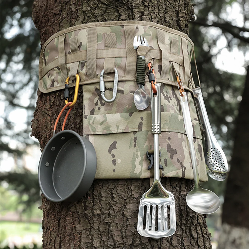 Tactical MOLLE Hanging Pouch Outdoor Survival Gear Organizer for Camping Tree-Mounted Tool Storage & Tableware Bag