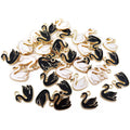 Alloy Enamel Black White Elegant Swan Charms Pendant Gold Plated Mini Swan Dangle Charms for Earrings Bracelets Necklace