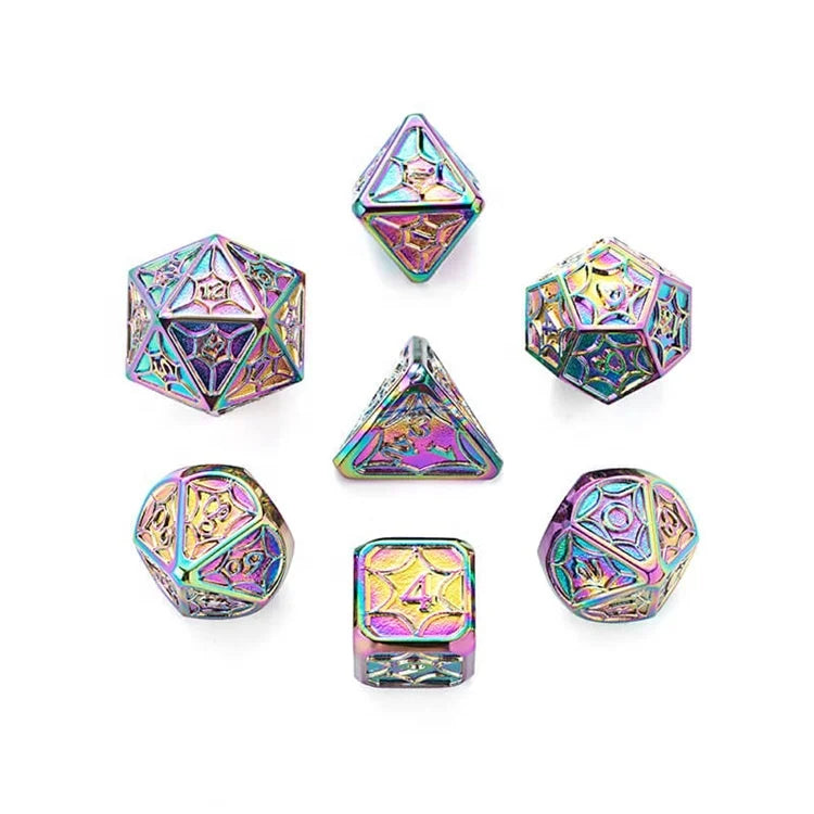 Customizable Colorful 7-die Polyhedral RPG Dragon Family Game Metal Dice Set