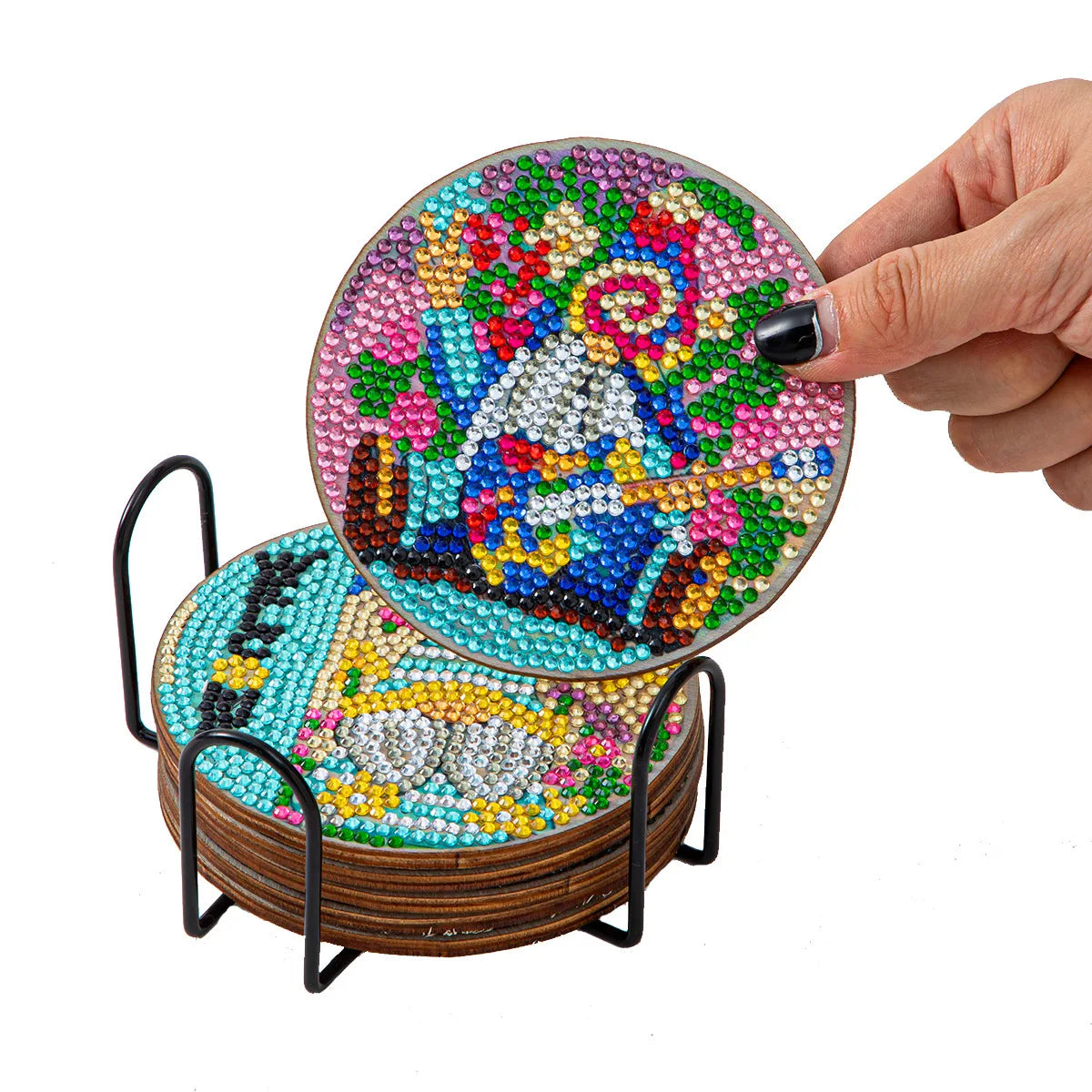 6pcs Set Mandala Design Diy Diamond Painting Coaster Handmade Craft Cup Mat