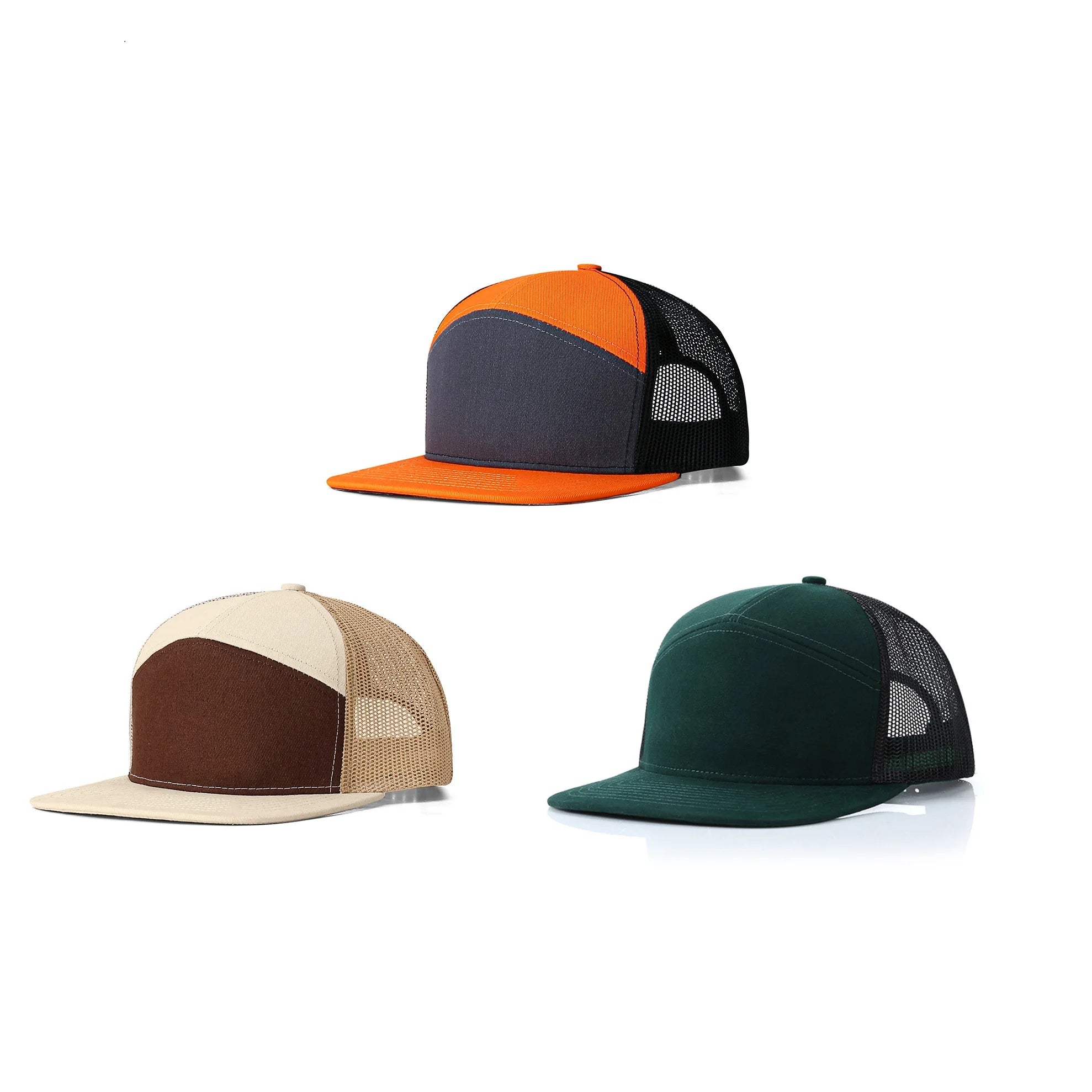 Wholesale Polyester Cotton Custom Plain 7 Panel Structure Mesh Trucker Hat Snapback Hats
