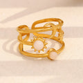 MC273 Wholesale Stainless Steel 18K Gold Plated Sun Stars Moon Open Finger Ring Gemstone Hollow Fashion Jewelry Ring for Women