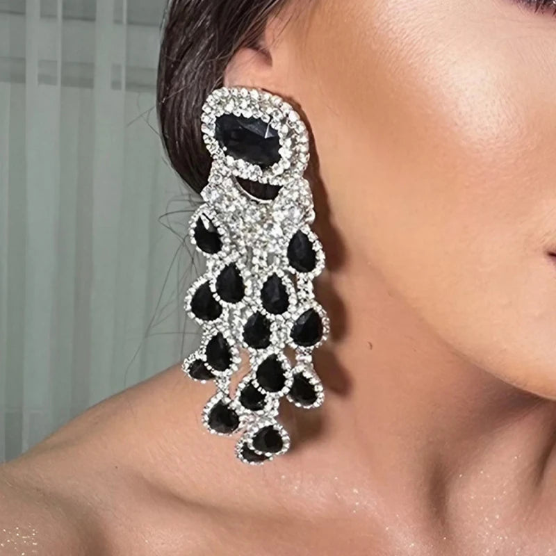 2023 New Arrival Fashion Jewelry New Rhinestone Earrings Exaggerate Drip Tassel Pendant Statement Crystal Earrings Accessories