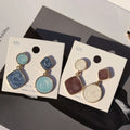 Geometric Color Contrast Asymmetrical Stud Earrings Simple Drop Oil Harbor Wind Oil Painting Earrings Starry Sky Quicksand