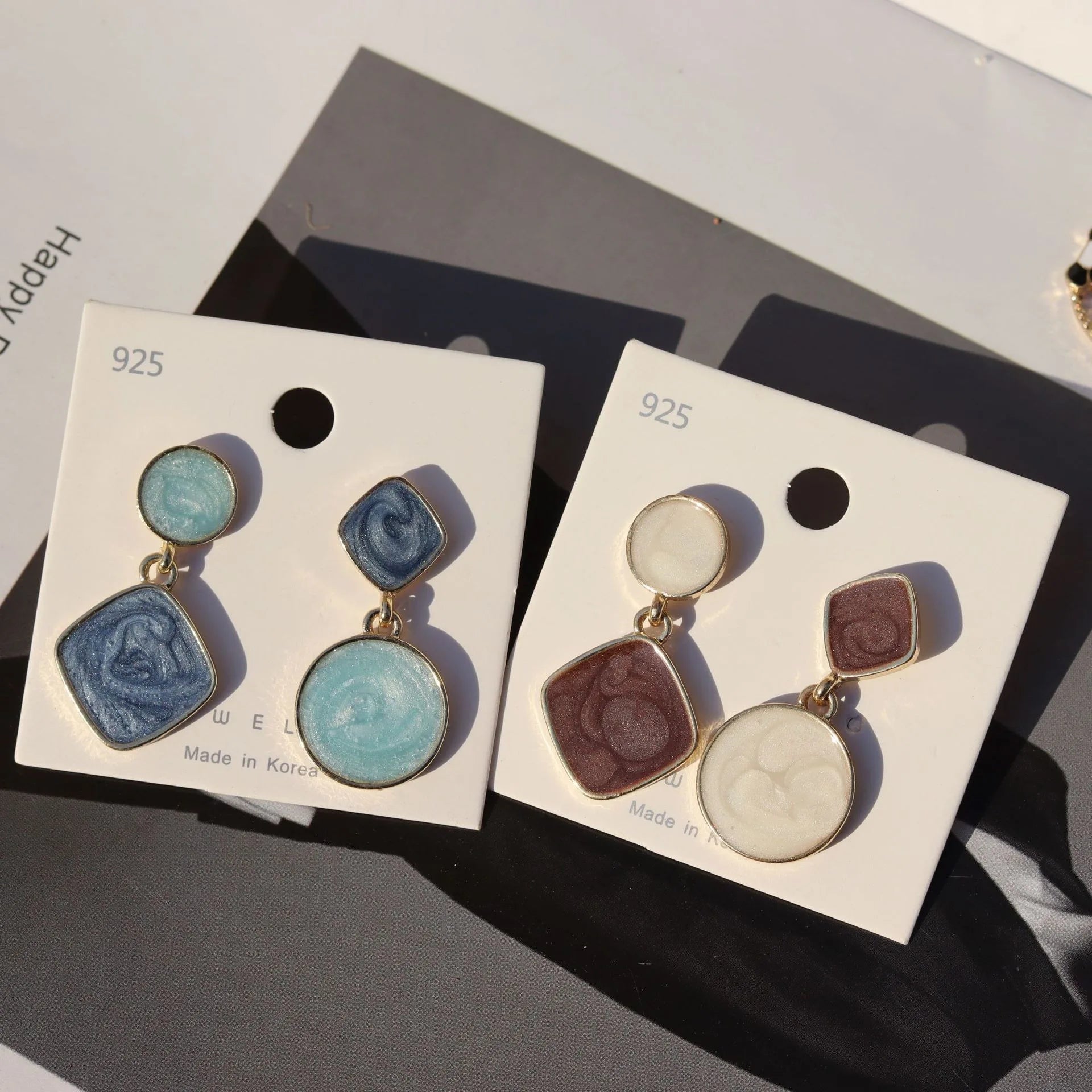 Geometric Color Contrast Asymmetrical Stud Earrings Simple Drop Oil Harbor Wind Oil Painting Earrings Starry Sky Quicksand