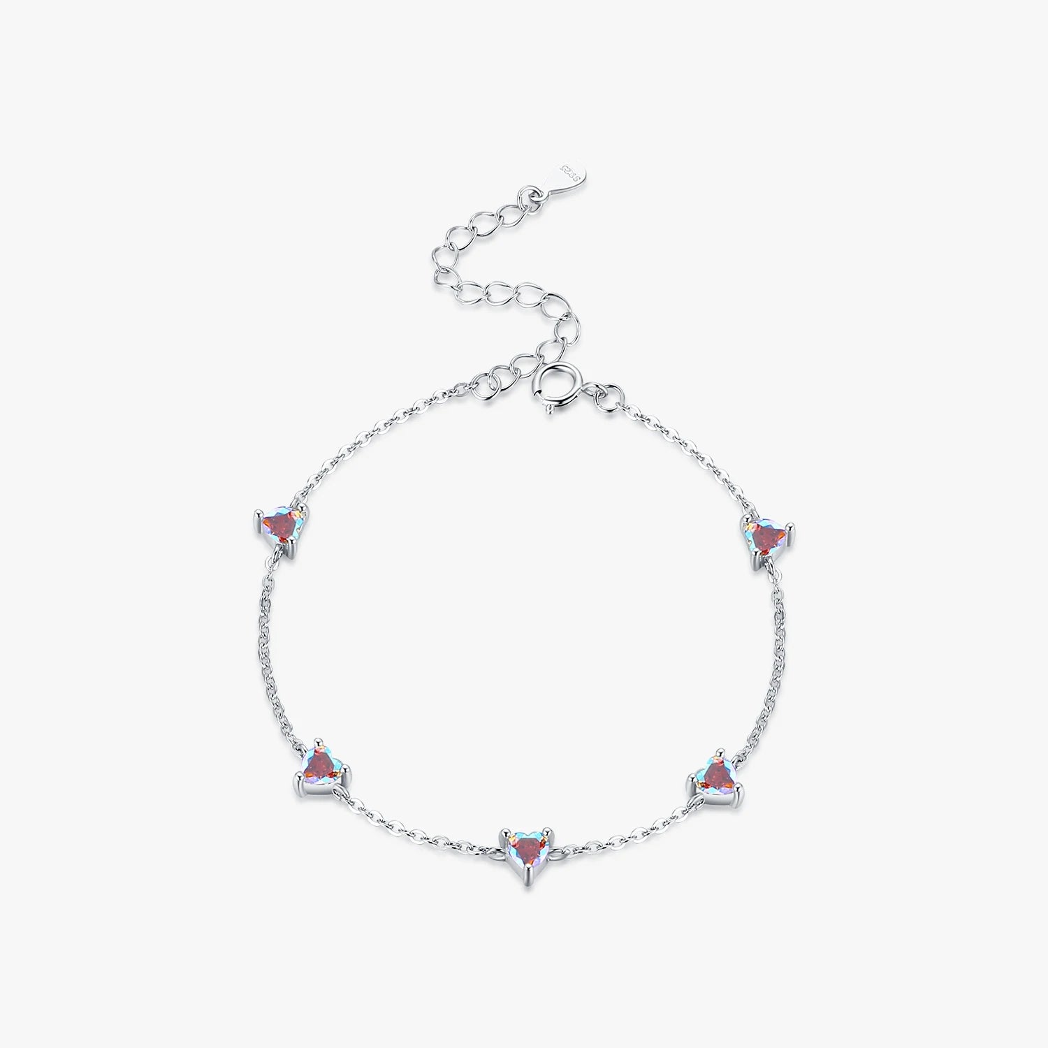 Authentic Luxury Rainbow Fire Color Zirconia Bracelet Charm Hearts Chain Link Bracelet for Women