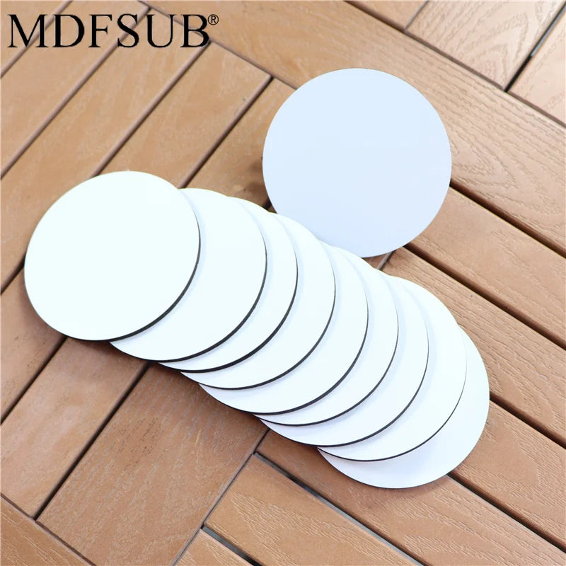 MDFSUB Eco-friendly 4mm Thickness Modern Sublimation MDF Placemat 90mm Diameter Glossy White Blank Printing