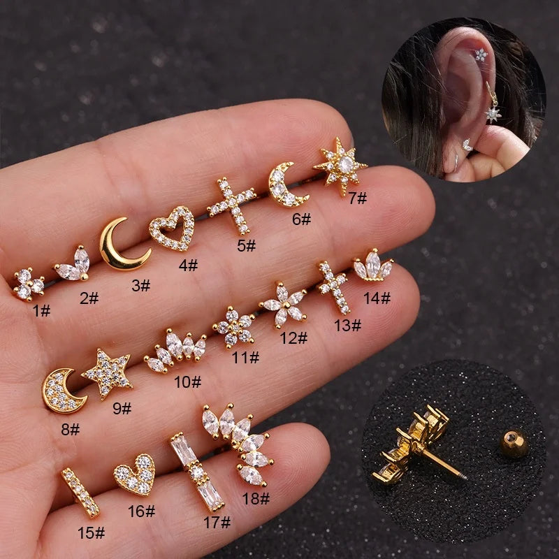 Hot Sell Zircon Nose Ring Nose Inlay Round Nasal Septum Ear Bone Nail Body Piercing Jewelry