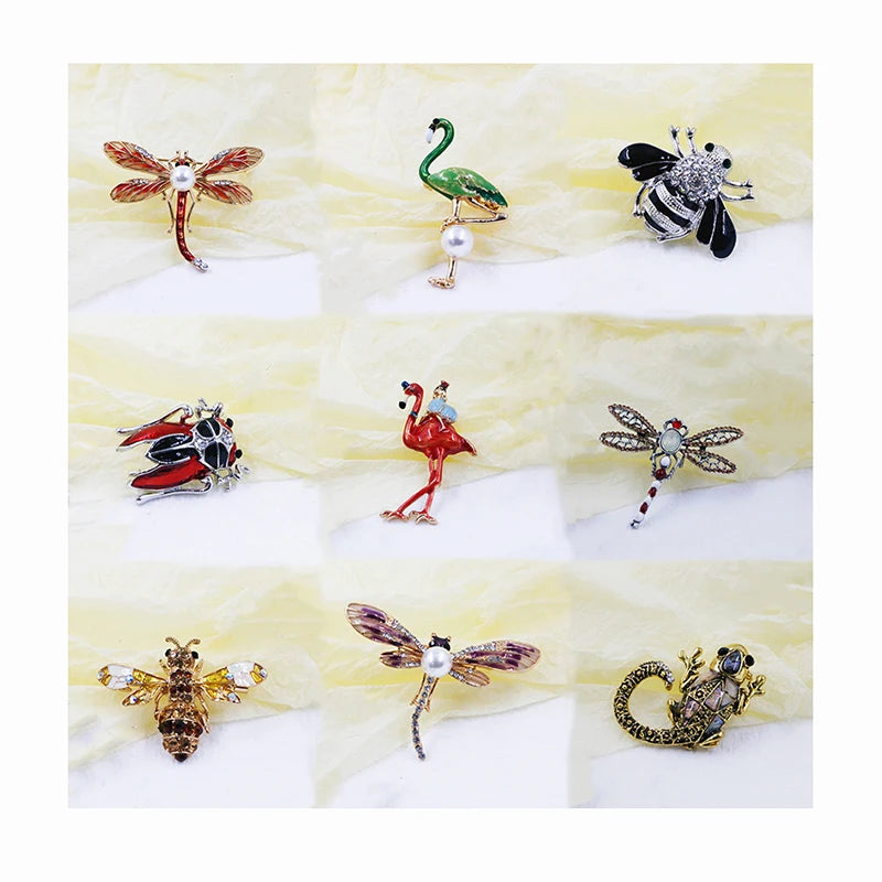 Men and Women Jewelry Gift Brooch Retro Fashion Garment Sweater Diamond Corsage Ornament Suit Insects Flamingo Bee Lapel Pins