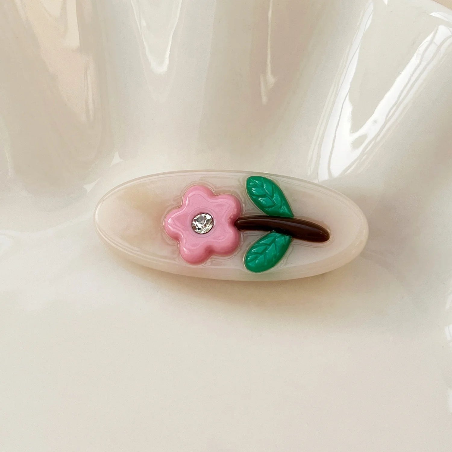 2026 Newest Flower with Diamond Hawaiian Oval Acetate Hair Clip Cute Duckbill Clip Hair Accessories Summer Style for Girl