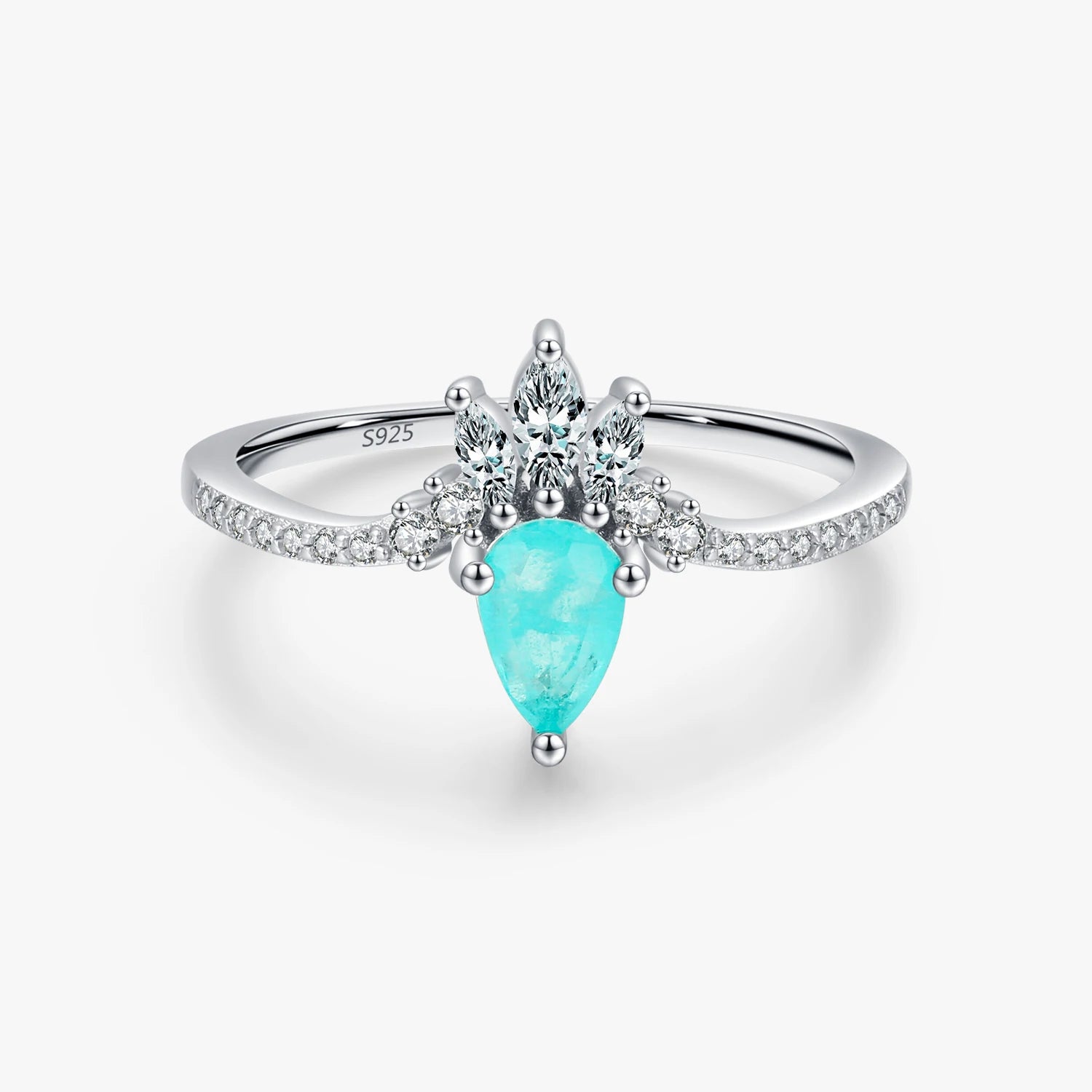 Fashion 925 Sterling Silver Luxury Wedding Engagement Fine Jewelry Crown Rings Synthesis Paraiba Tourmaline Rings for Women