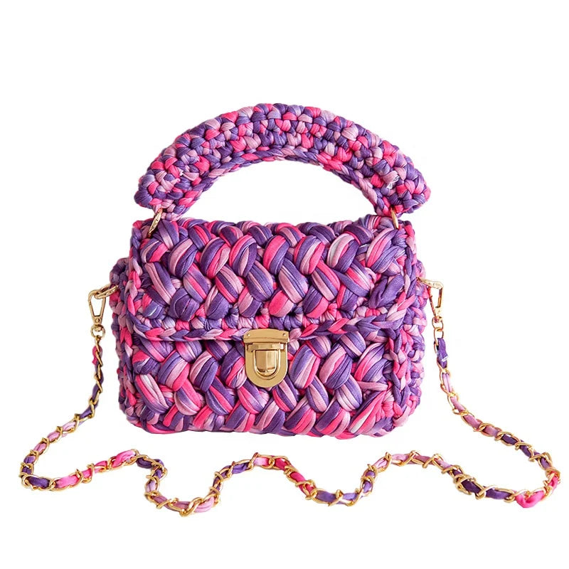2023 T-shirt Yarn Crochet Bags Handwoven Crocheting Square Beauty Crochet Bag Handmade
