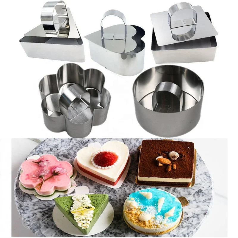 DM402 Stainless Steel Mousse Cake Dessert Baking Mold Set Chocolate Biscuits Cutter With Pusher
