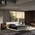 Modern Simple Light Luxury Italian Bed High End Villa Master Bedroom New Design Wood Grain Process Widescreen Bed