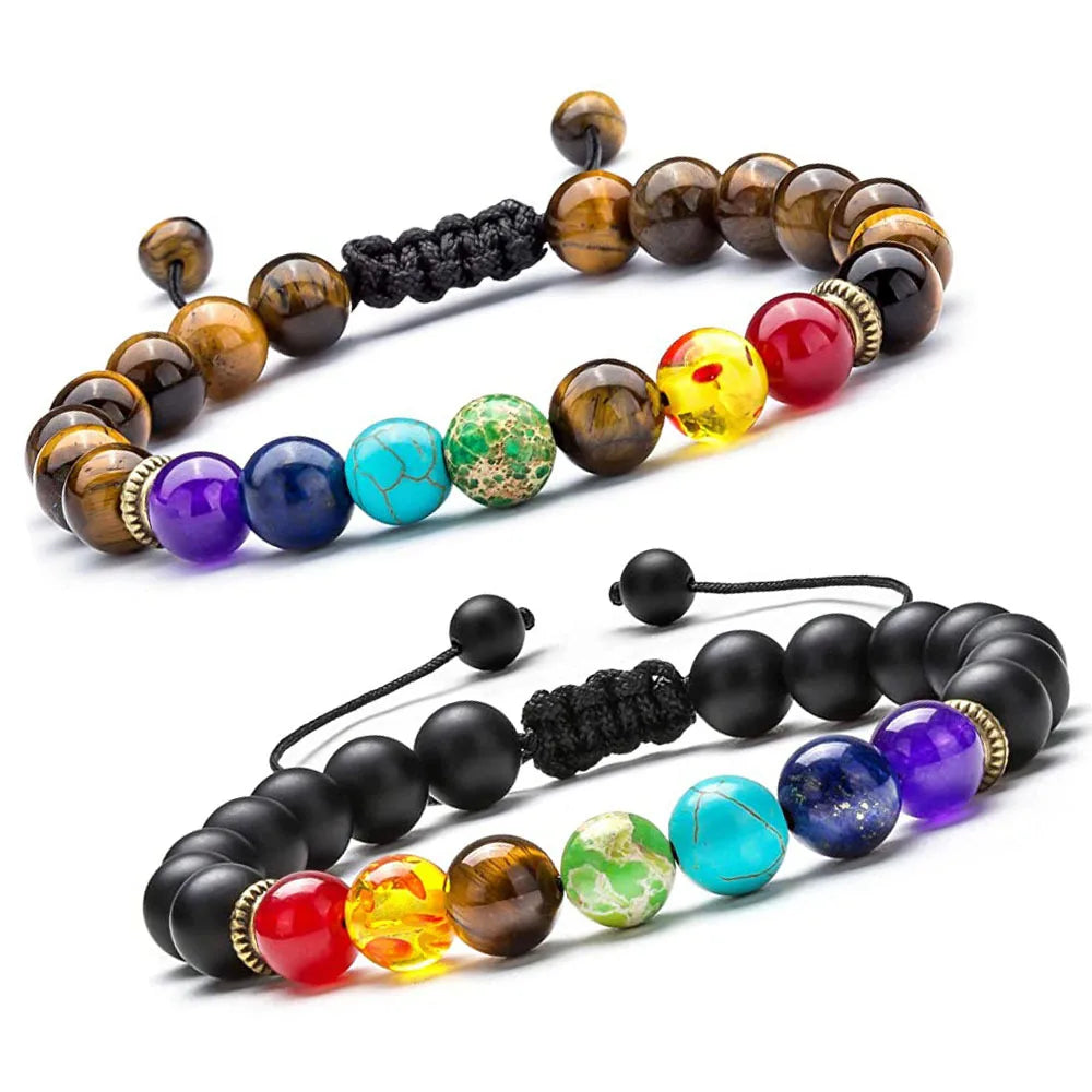 8mm Tiger Eye 7 Chakra Bracelet Natural Stone Beaded Yoga Healing Energy Bracelet for Women Men