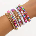 7Pcs Boho Colorful Polymer Clay Star Heart Beaded Layered Bracelets for Women Elastic Beads Chain Couple Friend Hand Y2K Jewelry