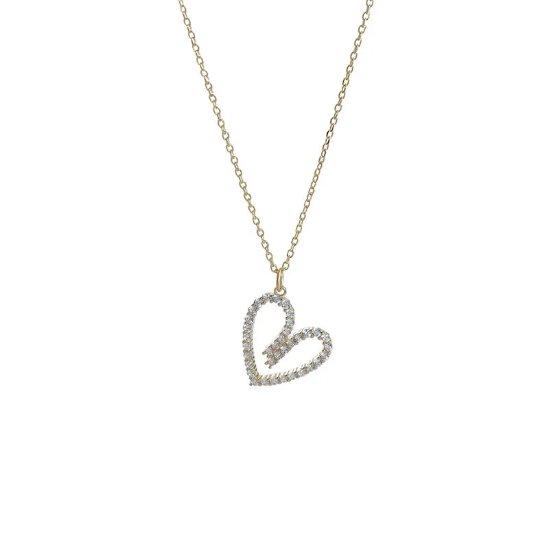 Fashion Jewelry 925 Sterling Silver Necklace Hollow love Heart Diamond Gold Plated Necklaces Women Valentine's Day