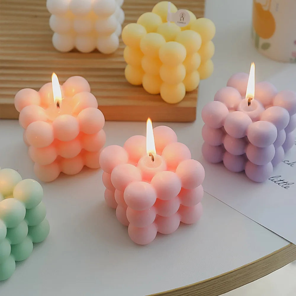 Ins Home Decoration 3D Cube Aromatherapy Candle Oil Fragrance Cute Bubble Flower Scented  Candles