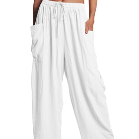 European and American Women's Elastic Waist Pleated High Waist Wide Leg Pants Loose Casual Pants
