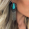 2025 New Arrival Fashion Jewelry Ethnic Bohemian Geometric Earrings Court Retro Turquoise Stone Vintage Long Earrings Women