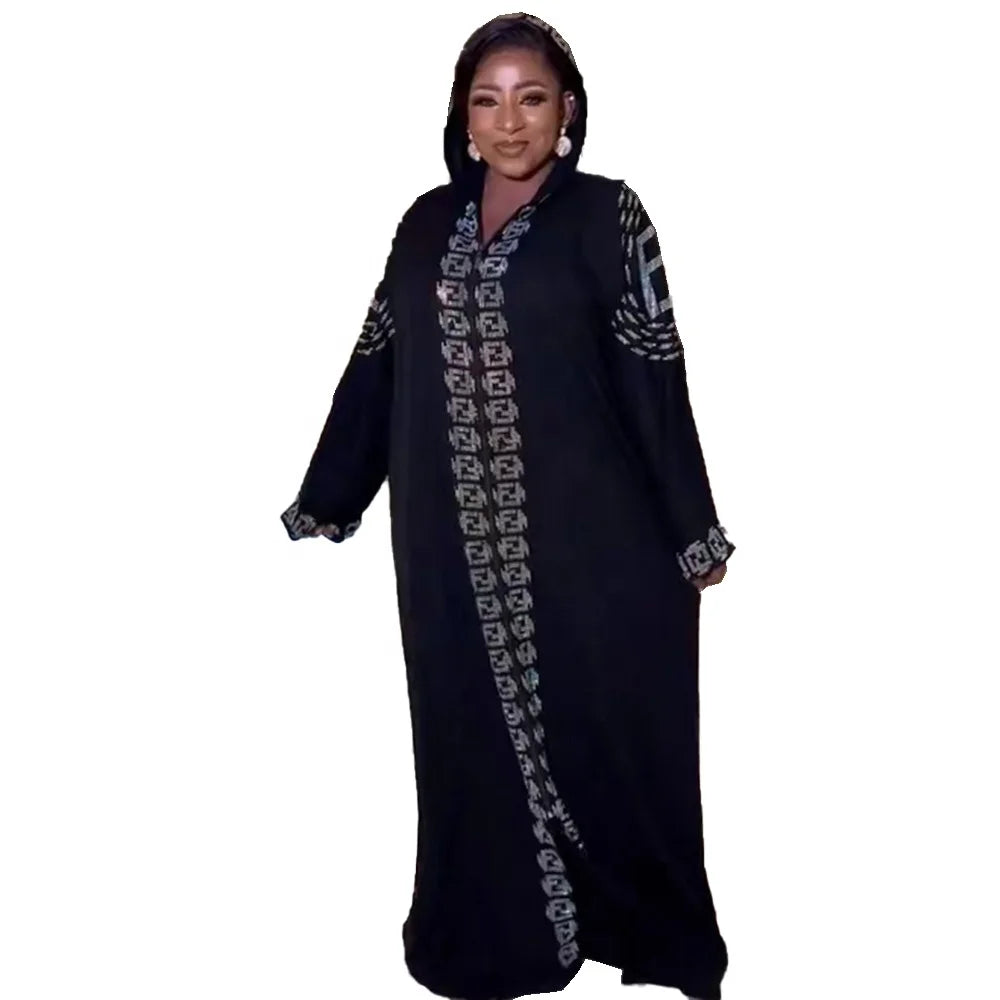Markdown Sale In-Stock Items Africa Ladies Dress Hooded Arab Abaya Luxury Rhinestones Women African Clothing