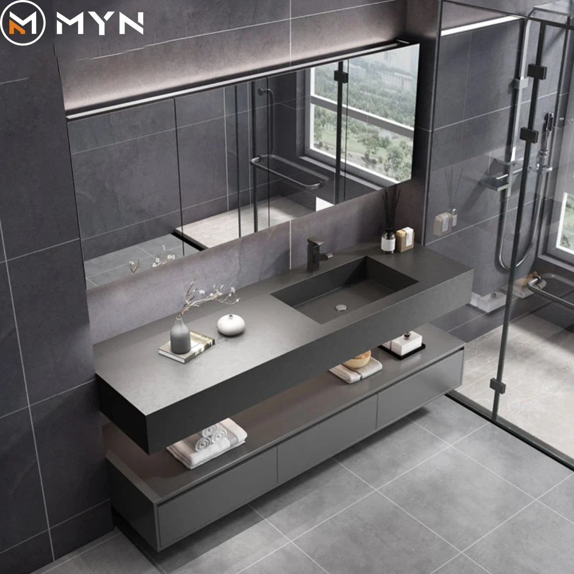 2024 Customized Made Size  Single Bath Wash Furnture Modern Sintered Stone  Double Sinks Luxury Bathroom Vanity Cabinet