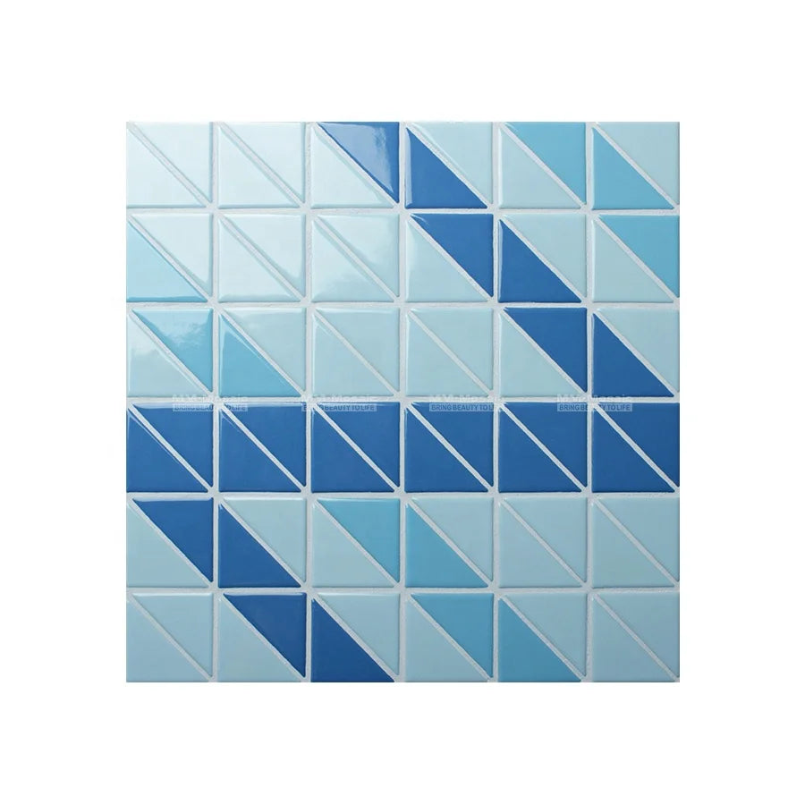 Modern Hotel Villa Project 2" Triangle Geometric Pattern Porcelain Glazed Blule Mixed Color Swimming Pool Mosaic Tile Supplies