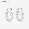 VIANRLA Earring 925 Sterling Silver Jewelry Hoop Earring Plant Shape Rhodium Plated
