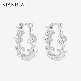 VIANRLA Earring 925 Sterling Silver Jewelry Hoop Earring Plant Shape Rhodium Plated