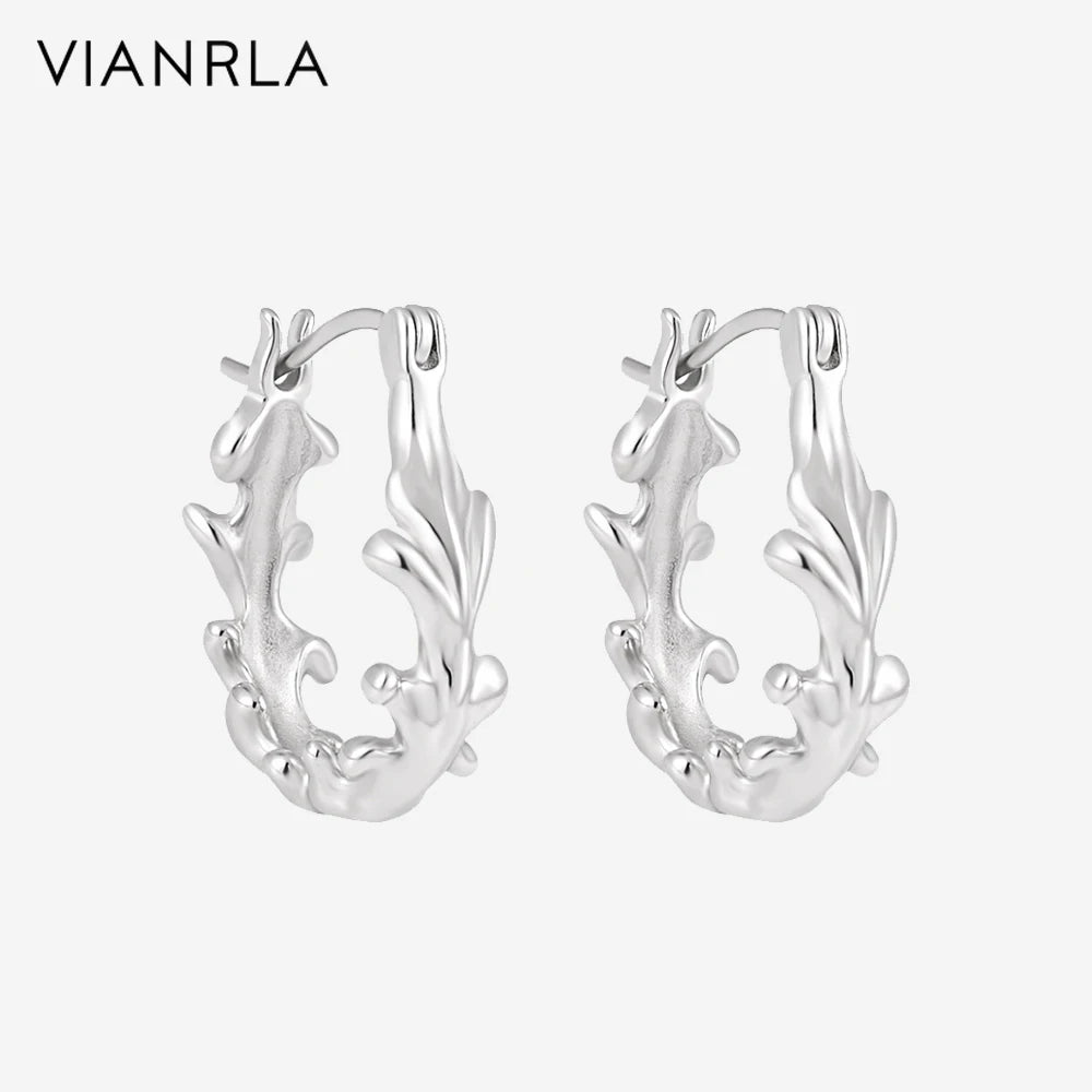 VIANRLA Earring 925 Sterling Silver Jewelry Hoop Earring Plant Shape Rhodium Plated