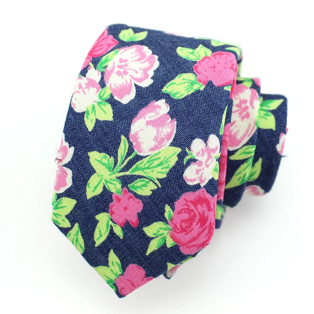 Small MOQ Wedding Men Tie Flower Print Handmade Slim Skinny Stylish Cotton China Wholesale Mens Colorful Floral Necktie