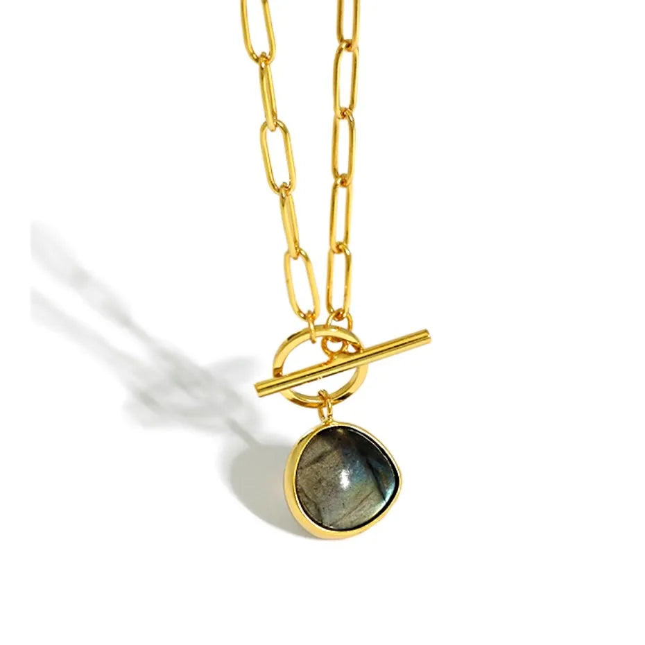 Natural Labradorite Stone Trendy Necklace 925 Gold Plated Necklace Sterling Silver Jewellery for Women