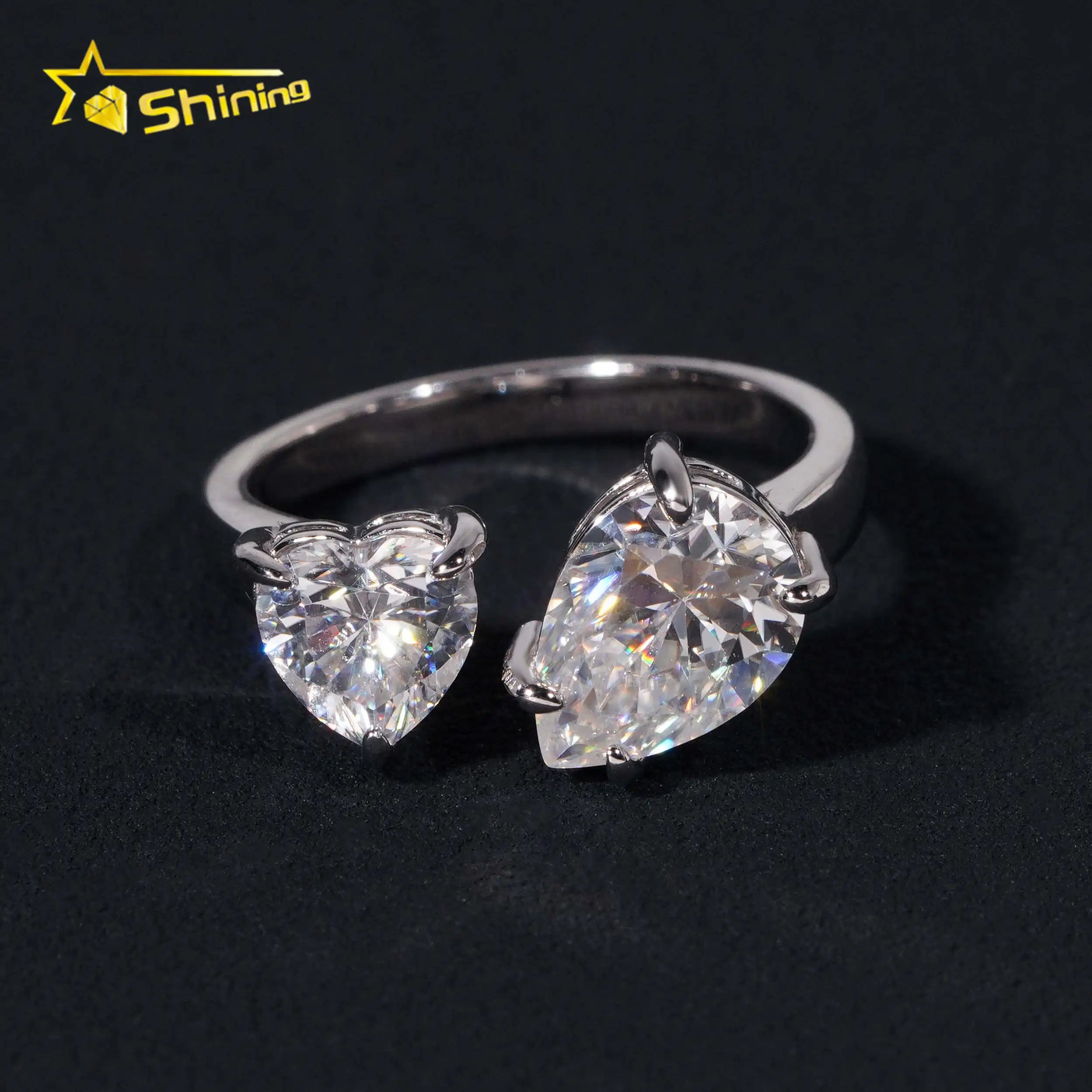 GRA Certificate 925 Sterling Silver Heart & Pear Cut Moissanite Engagement Ring Custom Fine Jewelry Women Lab Gemstone Rings