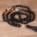 108 Mala Beads Semi-Precious Gemstone Necklace Yoga Meditation Hand Knotted Onyx Beaded Japamala Chakra Necklace for Women