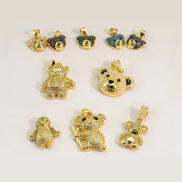 CZ8748 Little 18k Gold Gunmetal Plated Double Tone Cute CZ Micro Pave Pearl Bear Bird Animal Charm Pendants