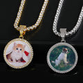 Statement Memory Custom Photo Necklace Zircon Diamond Hip Hop Round Solid Photo Pendant