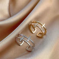New Design Trendy Women's Double Layer Gold Plated Silver Copper Zircon Finger Ring