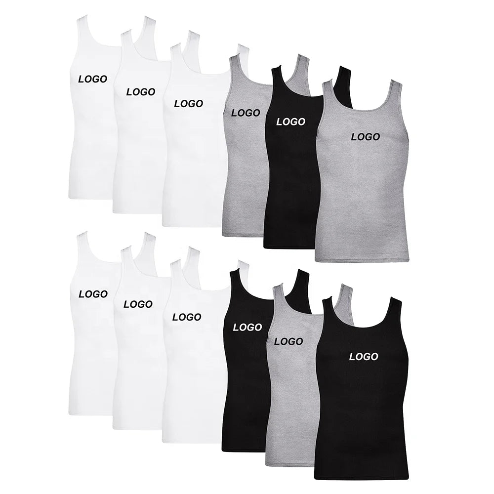 Custom logo 100% Cotton Mens Workout Polyester Summer Breathable Print tank Tops Fitness Stringer Mens Ribbed tank Top