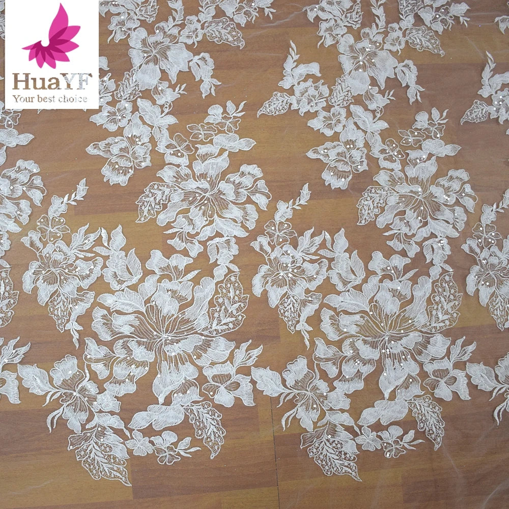 New White Flower Embroidered Wedding Bridal Beads Sequins Glamorous Dresses  HY1011-2