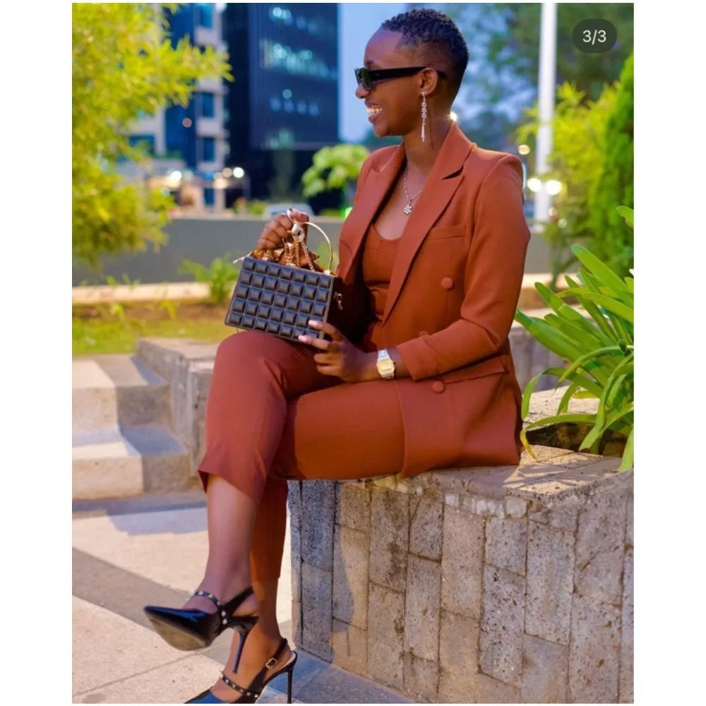 Brown Office Women Suits Blazer Business Fashion Femenino Custom Made Suit Female Formal Work Wear 2 Piece Sets