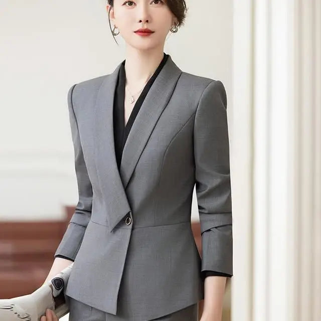 S-4XL Korean Version of Women's Long Sleeved Professional Suit Formal Pants Interview Sales Work Clothes