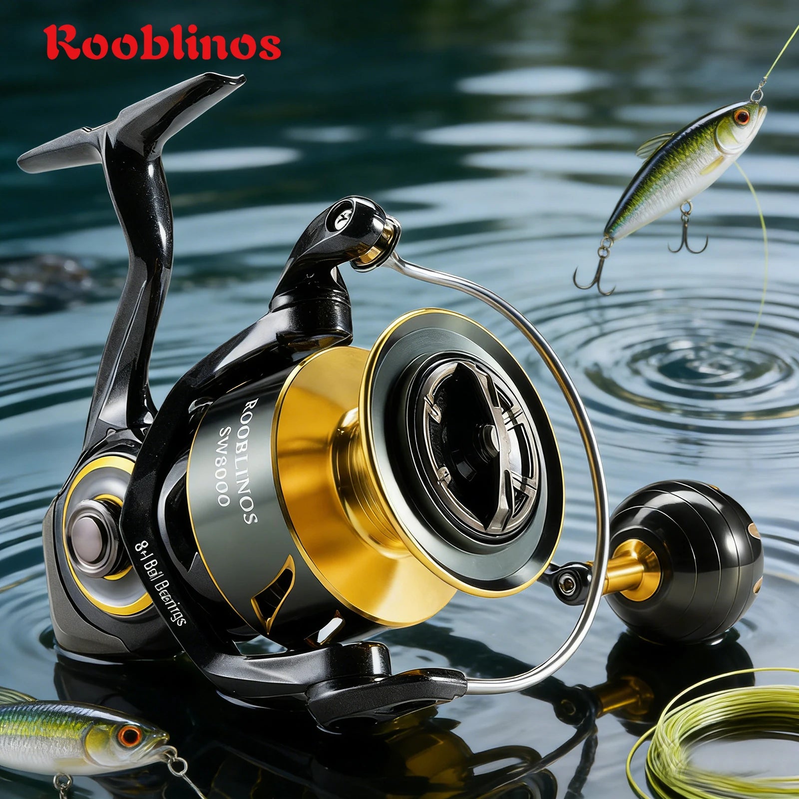 [Germany Stock] Rooblinos SW Left Hand Aluminum Alloy Nylon Saltwater Spinning Reel 5.1:1 Gear Ratio Line Twist Prevention