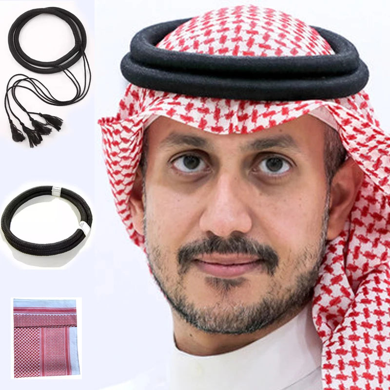 Muslim Arab Men Head Scarf Put on Turban Headband Hair Band Keffiyeh/Shemagh Wrap Arab Aqel Rope Arabic Egal Headband