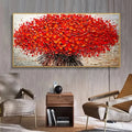 Custom Modern Handmade Abstract Beautiful Red Flower Palette Knife Canvas Oil Painting Wall Art Decor for Living Room Wall Decor