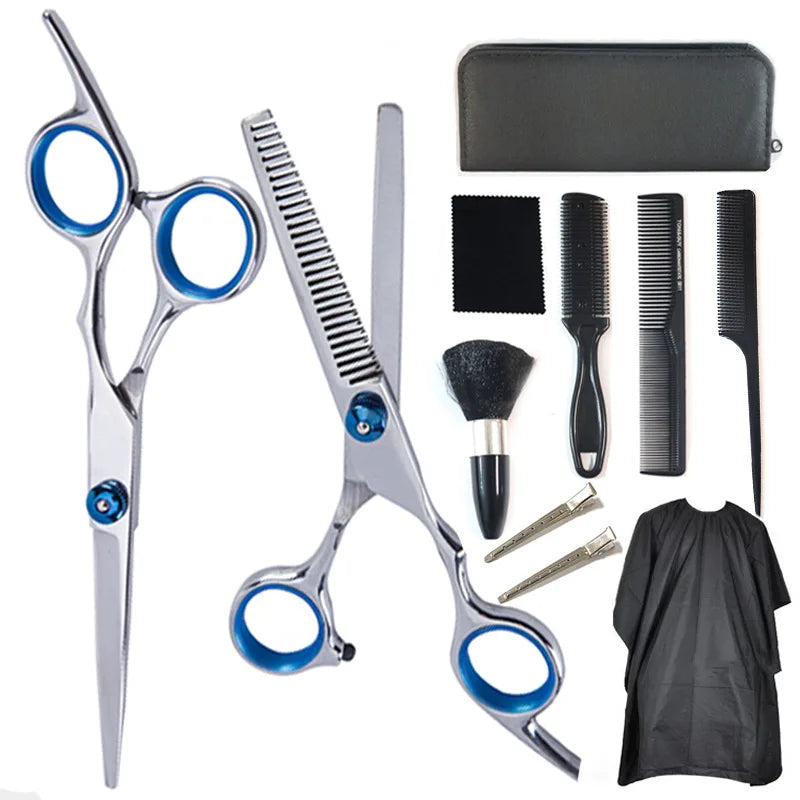 JDK Professional Hair Cutting Scissors Set Thinning Shears Hair Razor Comb Clips Cape Hairdressing Scissors Kit