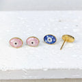 Genuine Mother of Pearl Seashell Studs Gold Plated Devil's Eye Enamel Earrings Multi Color Gemstone 925 Sterling Silver Studs