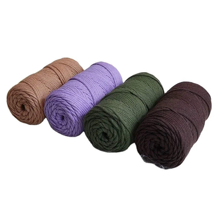 Premium Quality 4mm Round Strand Braided Carded Cotton Yarn Dyed Fancy Yarn for Hand Knitting 100% Cotton Eco-Friendly