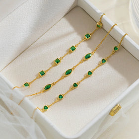 Fashion Jewelry Bracelets 925 Sterling Silver Emerald Green Zircon Bracelet Eye square Heart Gold Plated Bracelets for Women